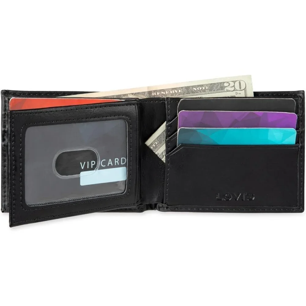 Men's Capacity Bifold Slip Pockets Black Style Multiple Card Wallet Designed